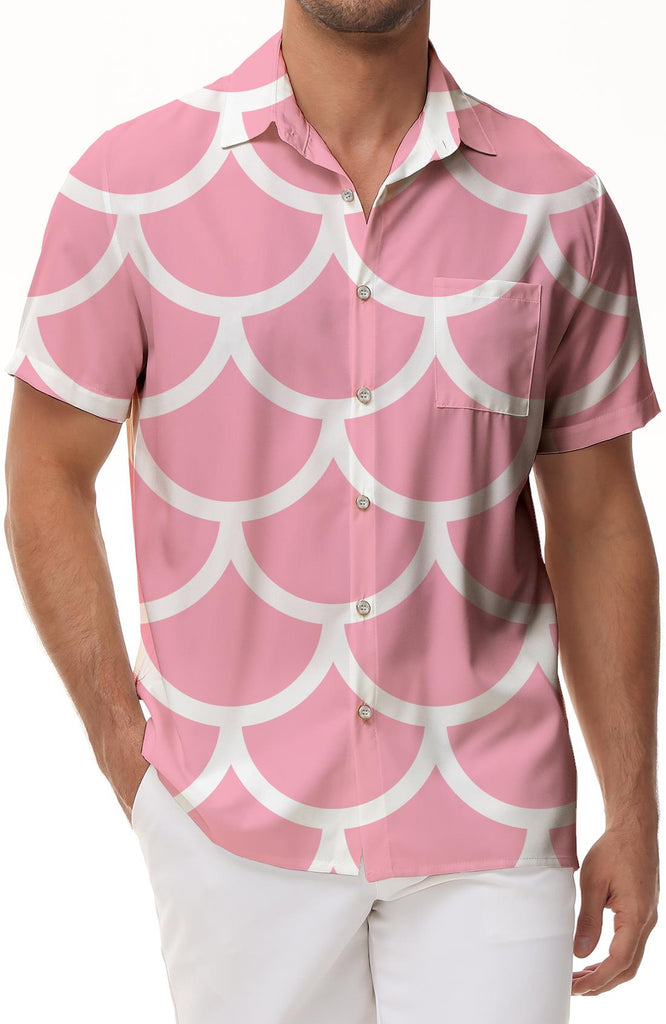 Pink Fish Scale Men's Casual Button Shirt Funny Hawaiian Shirt Short Sleeve Summer Beach Shirt