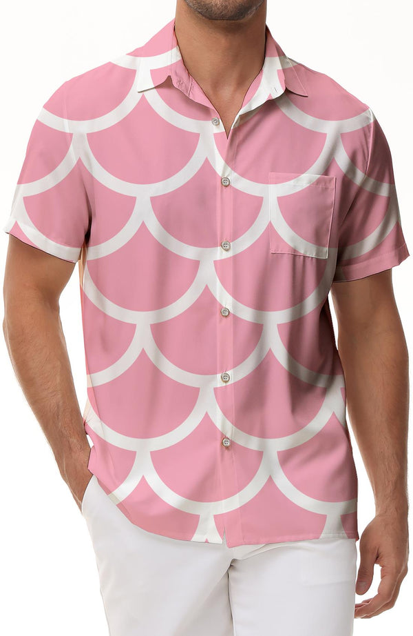 Pink Fish Scale Men's Casual Button Shirt Funny Hawaiian Shirt Short Sleeve Summer Beach Shirt