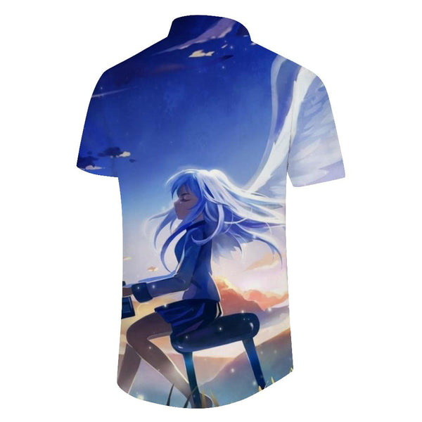 
Blue cartoon angel men's summer casual regular music print shirt short sleeve lapel shirt
                