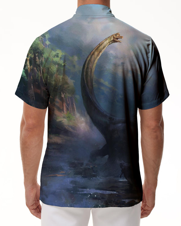 
Creative men's 3D printed short-sleeved shirt with ancient dinosaur pattern short-sleeved shirt with lapel personalized dinosaur short-sleeved shirt pattern
                