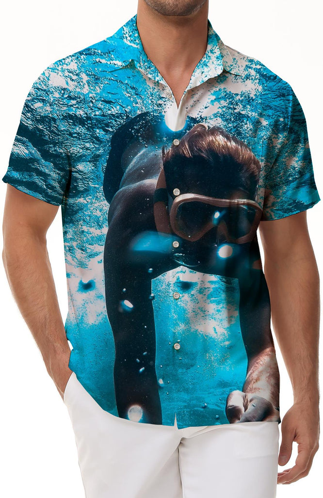 Hot water underwater diving pattern Hawaiian beach short-sleeved shirt men's casual style regular style suitable for daily wear
