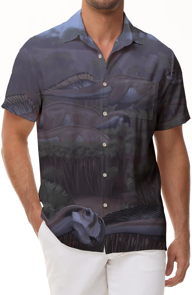 Hawaiian Shirt Men's Short Sleeve Button Shirt Dinosaur Print Casual Beach Shirt Summer Flowers Palm Tree Shirt Tops