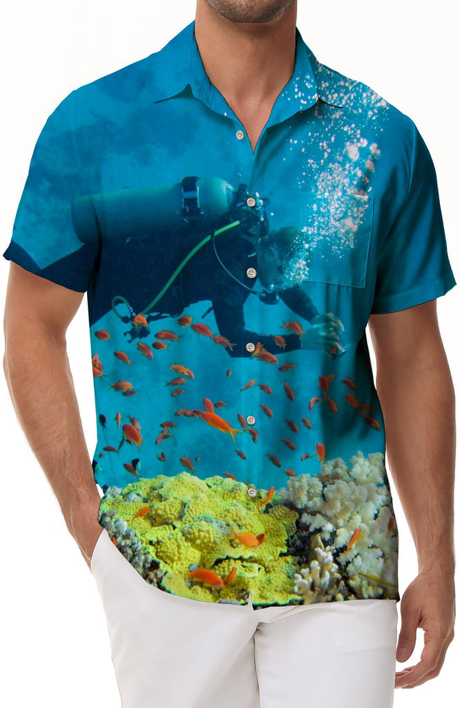 Diving Print Men's Loose Casual Short Sleeve Shirt Hawaiian Shirt Summer Vacation Shirt Clothes