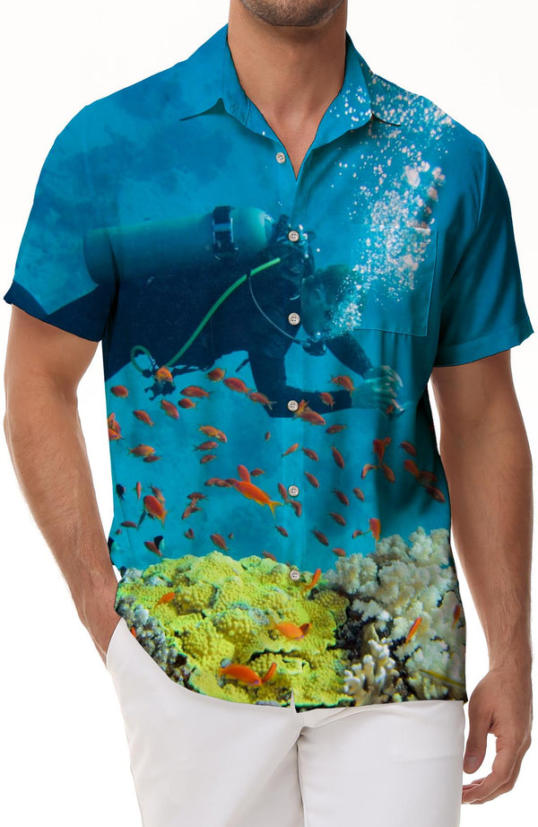 Diving Print Men's Loose Casual Short Sleeve Shirt Hawaiian Shirt Summer Vacation Shirt Clothes