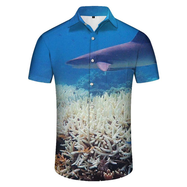 
Fierce Shark Animal Print Men's Short Sleeve Shirt Casual Polyester Loose Button Top 3D Digital Printing Seabed
                
