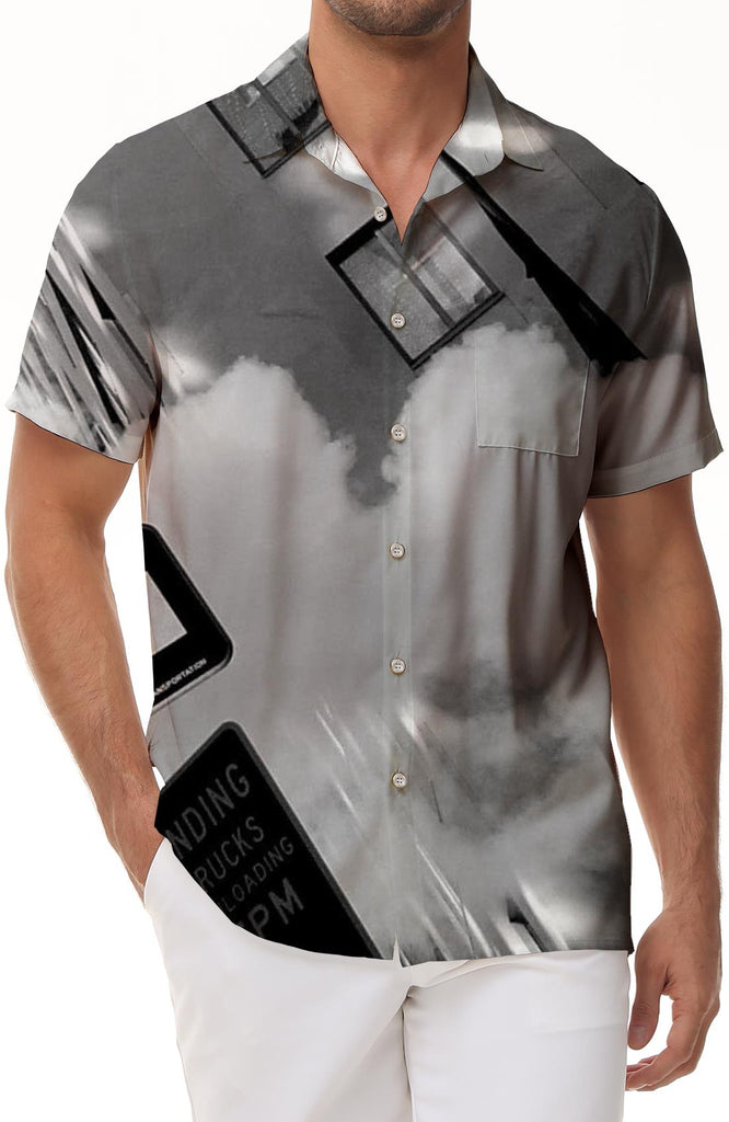 Black and white abstract sky landscape clouds new landscape men's short-sleeved shirt daily street casual tops