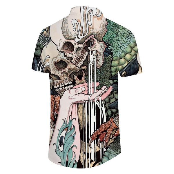 
Retro Skull Pattern Cool Casual Short Sleeves Abstract Personalized Skull 3D Printing Lapel Button Short Sleeves Men's
                