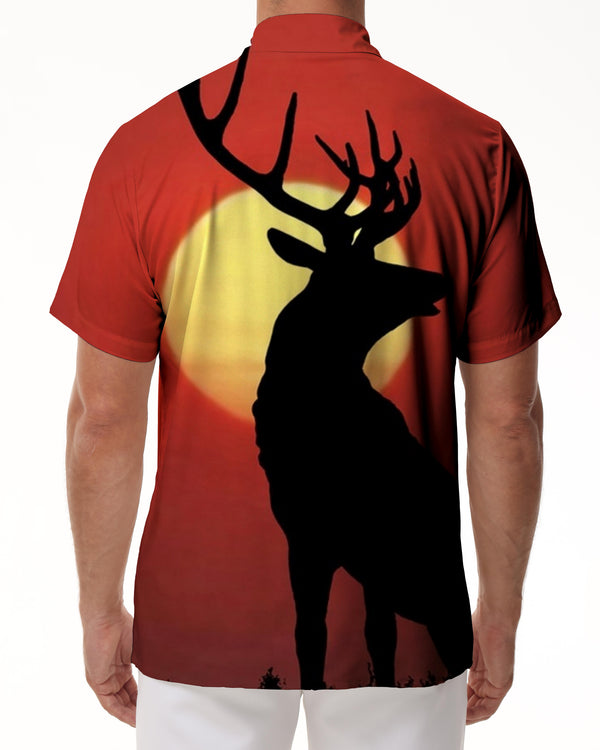 
Elk at sunset men's Hawaiian shirt short sleeve button down shirt top suitable for casual beach vacation
                