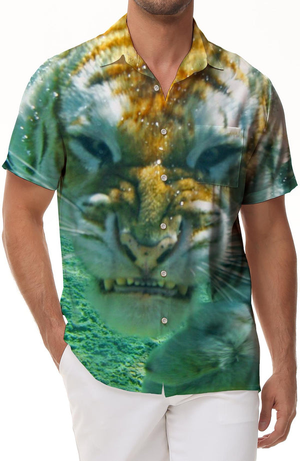 Trendy short sleeve tiger underwater swimming men's Hawaiian shirts Hawaiian tops casual wear summer shirts for beach holiday party