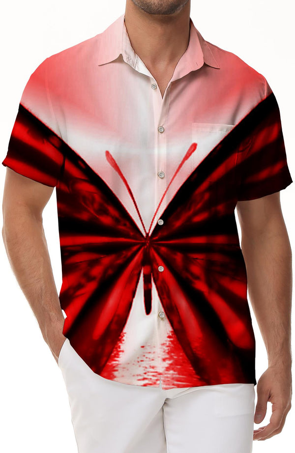 Butterfly Red Shirt Art Abstract Personalized Retro Style Short Sleeve Shirt Men's Button Short Sleeve Shirt Tropical Hawaiian Button Lapel Pocket