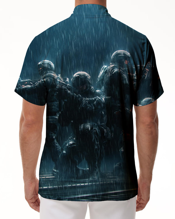 
Explorer meets monster in the forest men's Hawaiian shirt casual button down lapel top summer
                