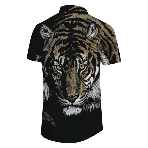 
Black Fierce Tiger Men's Festival Shirt Relaxed Regular Fit 3D Print Short Sleeves Lapel Button Style
                