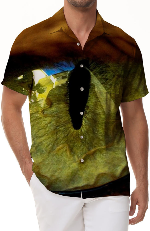 Animal pupil new men's short-sleeved shirt fashion lapel tops printed casual shirt