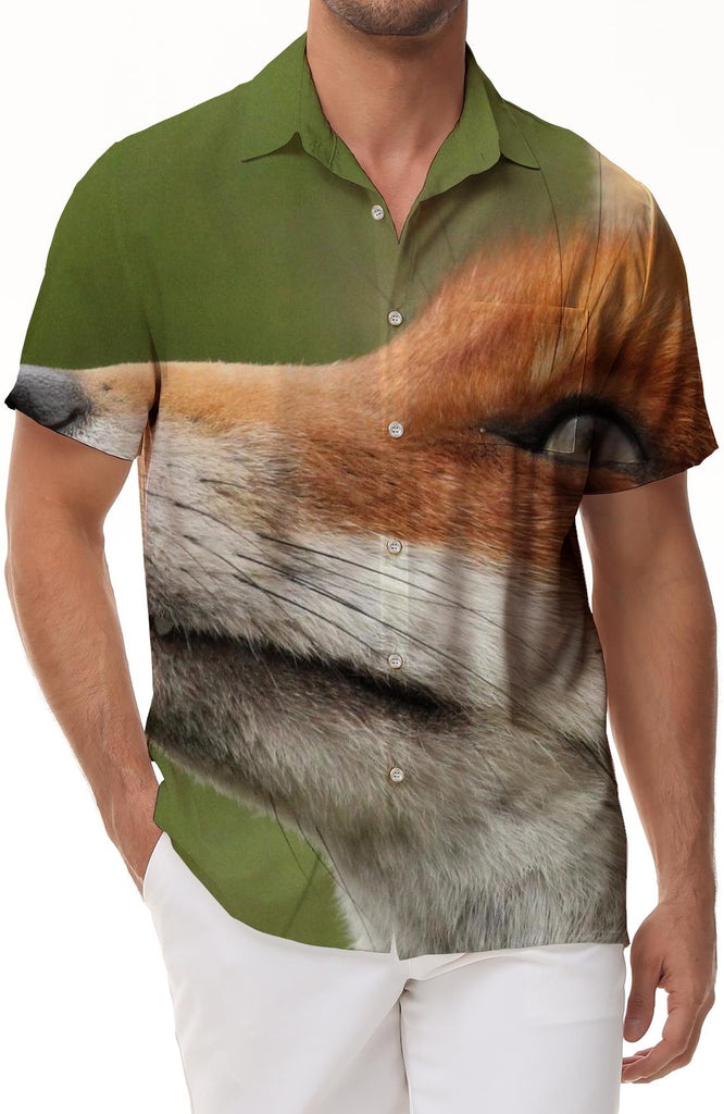 Sly Fox Button Down Shirt Mens Casual Loose Short Sleeve Shirt Hawaiian Lapel Button Pocket Short Sleeve Shirt Tops Animal