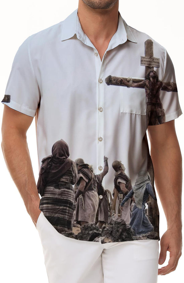 Cross Jesus Men's Fashion Short Sleeve Printed 3D Shirt Hawaiian Beach Summer Tropical Four Seasons Hip Hop Shirt
