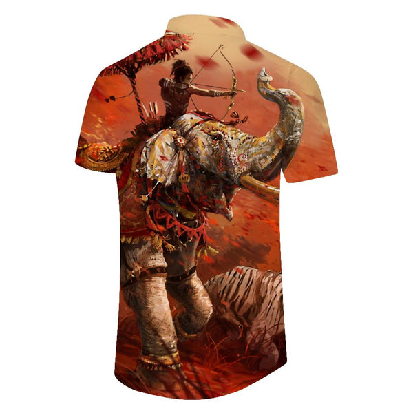 
Ancient cool new 3D printed oil painting elephant pattern casual men's fashion retro personality four seasons short-sleeved top beach clothing
                