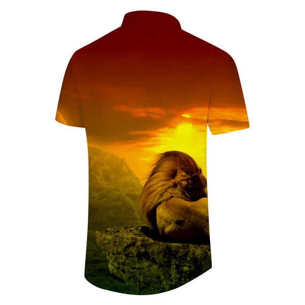 
Sunset natural scenery lion short sleeve men's casual shirt top novel 3D pattern festival summer regular style
                