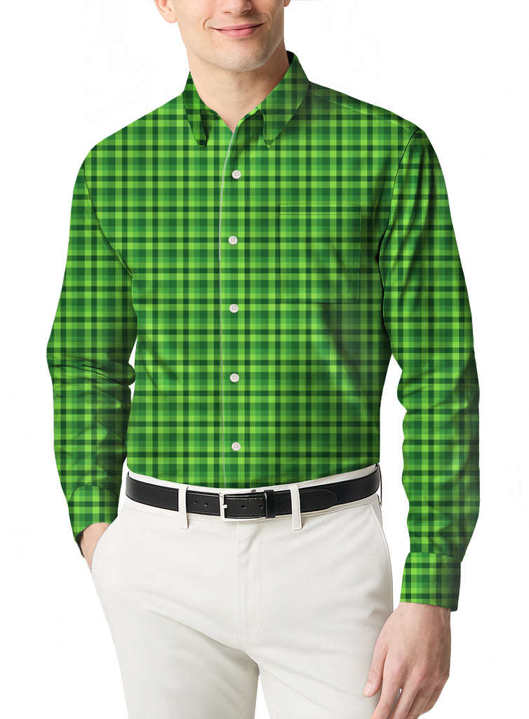 Men's Summer Vacation Polo a Casual Long Sleeve Micro Print Shirt