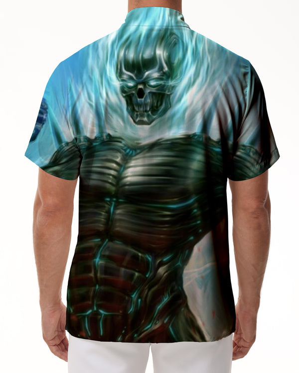 
Retro 3D men's summer shirt printed top lavage buttons short -sleeved festive party beach shirt
                