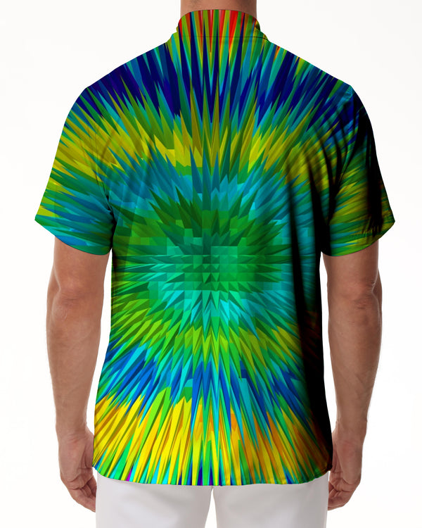 
Tie Dye Colored Mens Casual Button Down Shirt Hawaiian Summer Beach Vacation Shirt Pocket Green
                