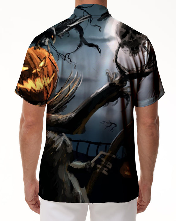 
Men's short sleeve loose shirt Halloween pumpkin ghost pattern short sleeve shirt button party dress short sleeve
                