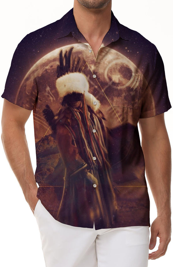 Abstract Indian Galaxy Short Sleeve Shirt Men's Casual Button Four Seasons Beach Shirt Regular Fit Tops