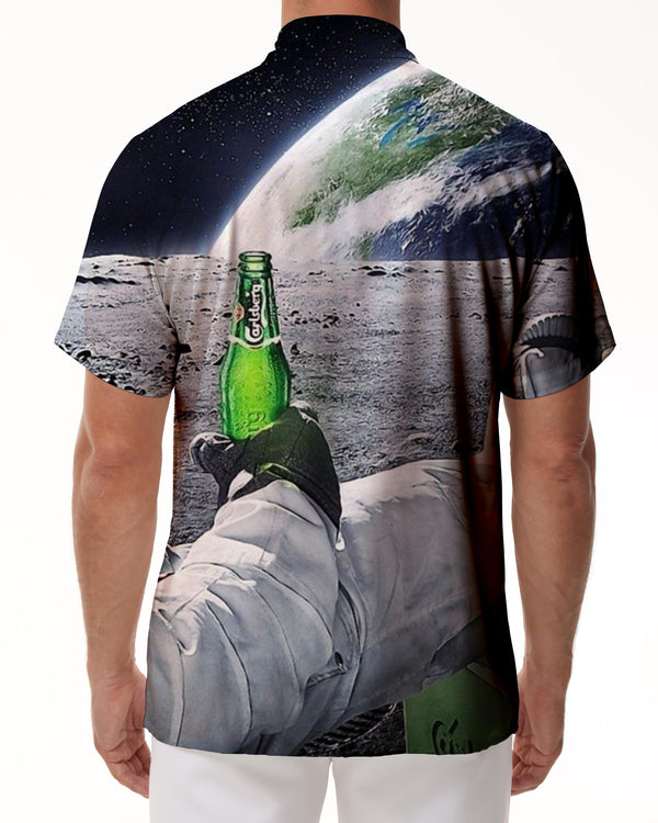 
3D Moon Astronaut Digital Printing Lapel Short Sleeve Comfortable Breathable Men's Casual Short Sleeve Shirt Hawaiian Button Pocket Tropical Four Seasons Top
                