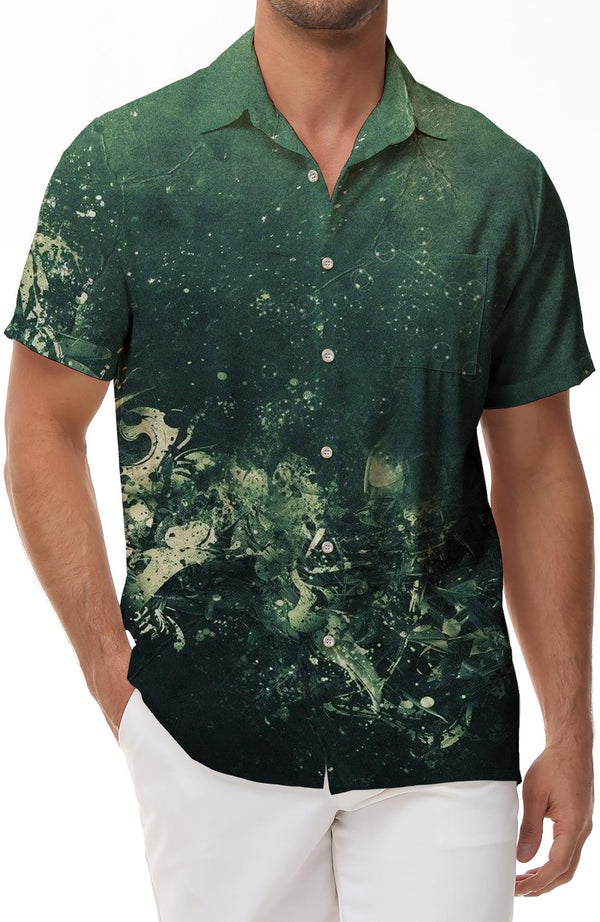 Hawaiian Button Art Men's Casual Loose Beach Shirt Short Sleeve Men's Casual Loose Regular Style