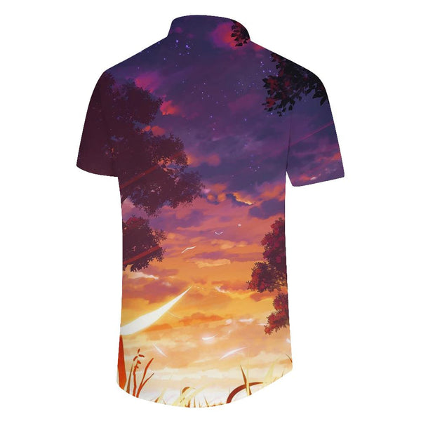 
Cartoon Landscape Fantasy Men's Casual Fun Summer Party Tropical Hawaiian Button-down Lapel Short Sleeve Shirt
                
