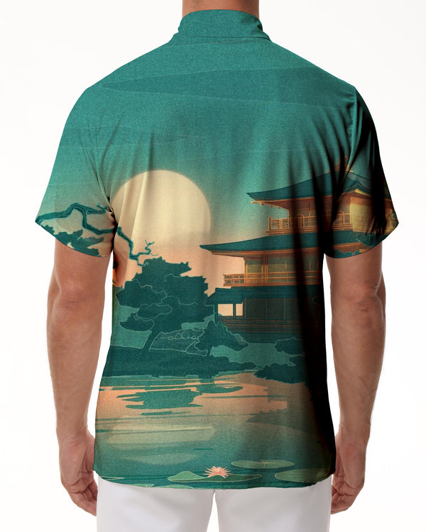 
Forbidden City Japanese Palace Anime Moon Lotus Pond Men's Casual Loose Short Sleeve Sports Hawaiian Shirt Casual Short Sleeve Tops
                