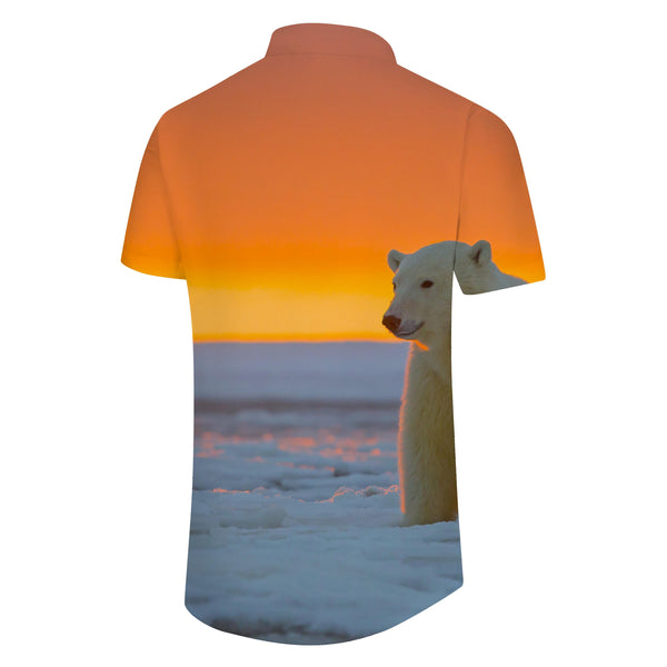 
Sunset and Snow Hawaiian Shirt Short Sleeve Button Polar Bear Men's Casual Short Sleeve Loose Street Outdoor Travel
                