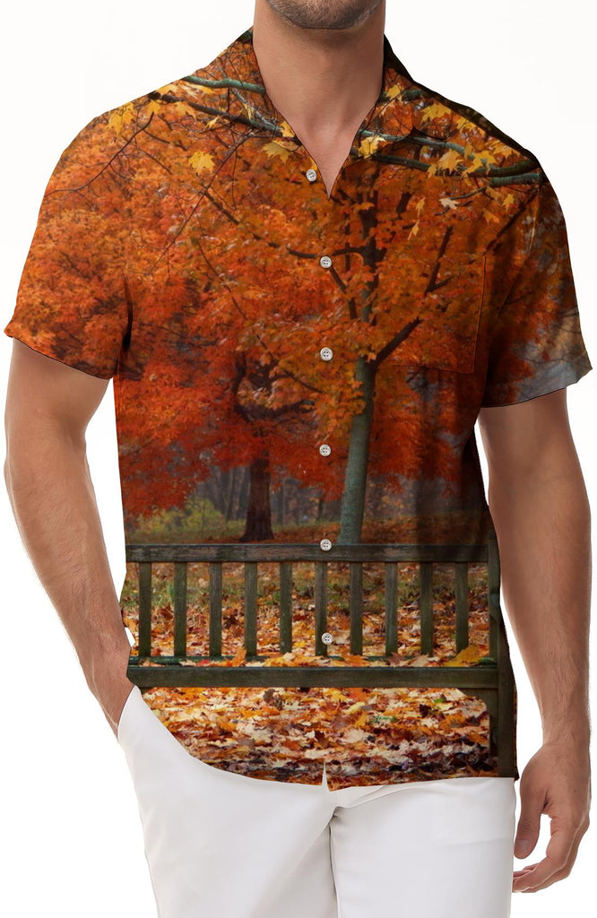 Hawaiian Shirt Fall Maple Short Sleeve Shirt Summer Casual Beach Shirt Button-Down Tropical Floral Shirt