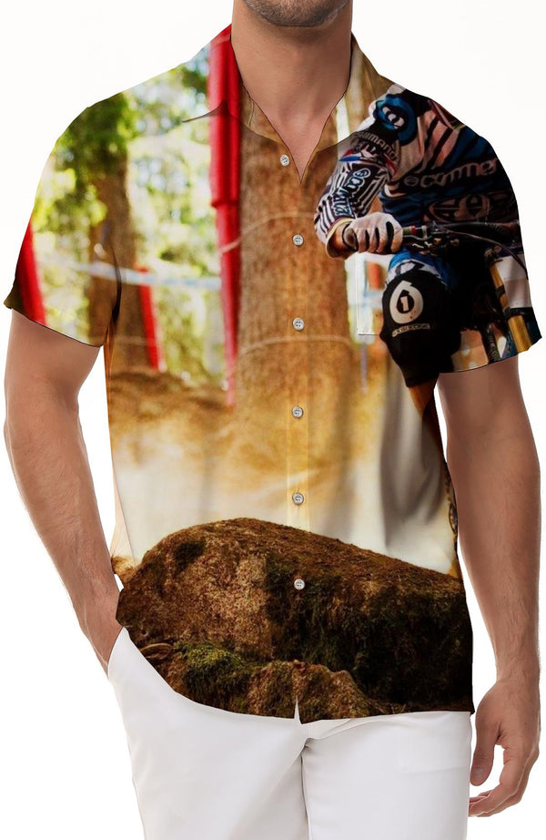 Off-road sports motorcycle pattern fashion men's short-sleeved beach shirt Hawaiian shirt summer clothing lapel shirt casual tops breathable printing