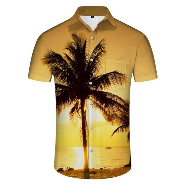 
Coconut Tree Sunset Beach Print Mens Casual Regular Fit Fashion Tropical Beach Shirt Summer
                