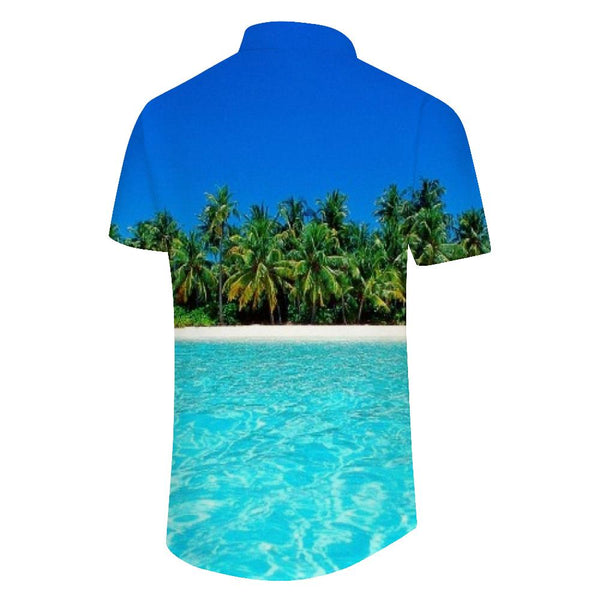 
Blue tropical seaside fashion casual Hawaiian style 3D digital flower print button men's summer casual shirt
                