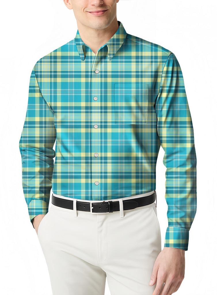Casual Plaid Flannel Long Sleeve Men's Shirt in a Slim Fit