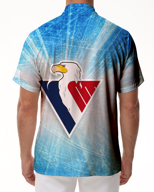 
Abstract eagle logo print beach hawaiian shirt short sleeve lapel casual shirt resort wear summer
                