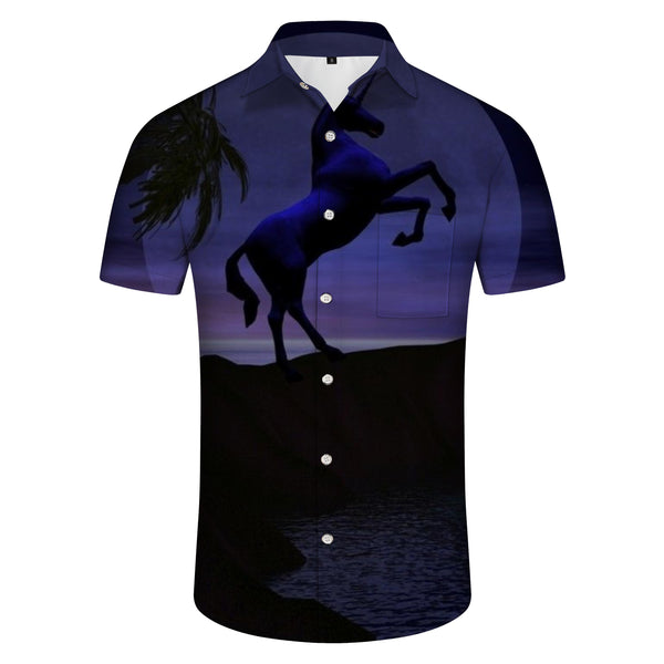 
Sandstorm Night Purple White Horse Men's Short Sleeve Lapel Button Shirt Casual Summer Daily Wear Tops
                