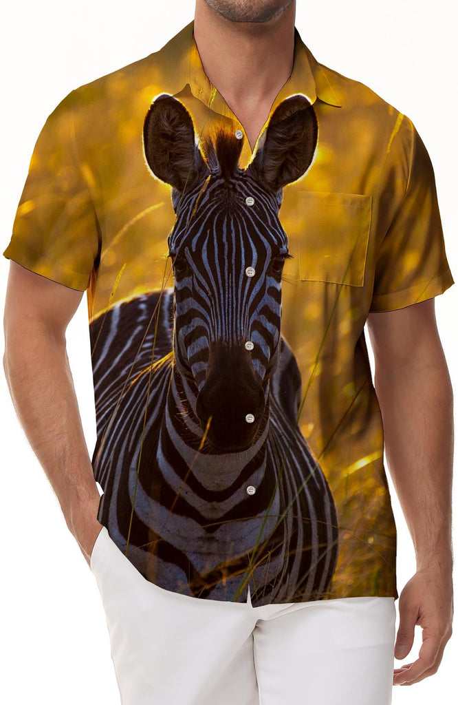 Cute Zebra Cartoon Men's Summer Beach Button Short Sleeve Hawaiian Shirt Casual Daily