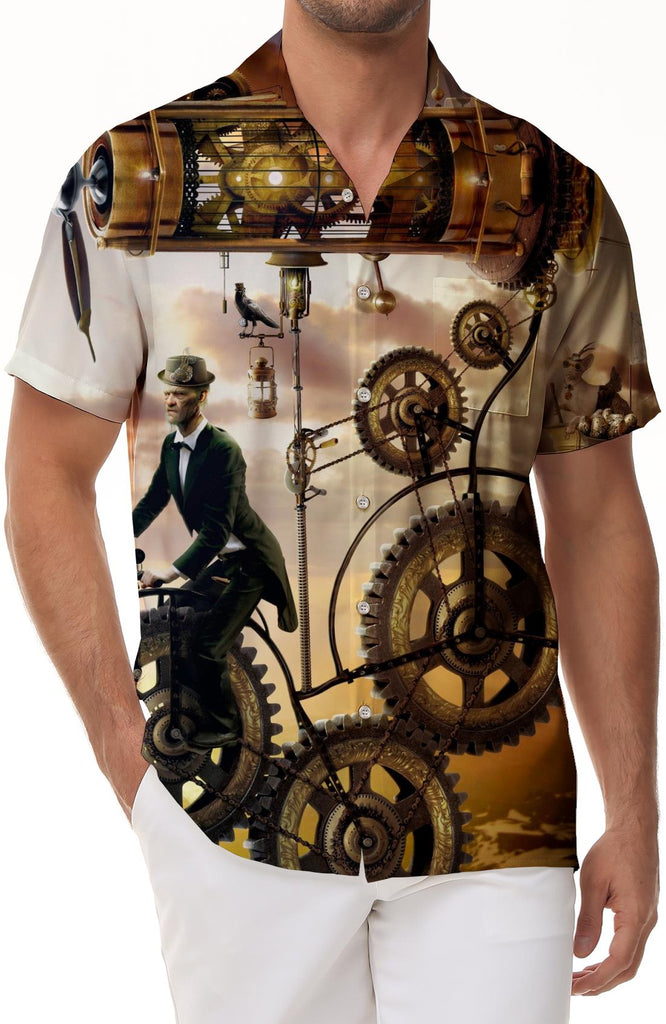 Retro Printed Men's Street Short Sleeve Shirt Summer Top Short Sleeve Shirt Casual Lapel Short Sleeve Loose and Comfortable