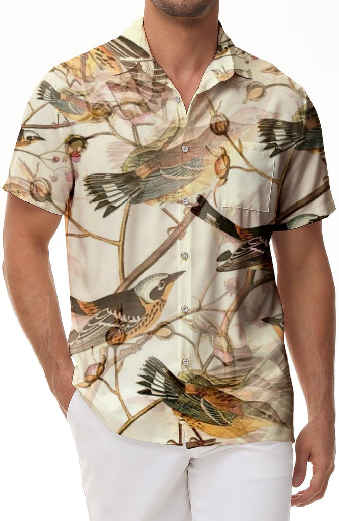 Birds 3d digital printing men's casual loose tropical fashion Hawaiian button-down lapel street outdoor short sleeve