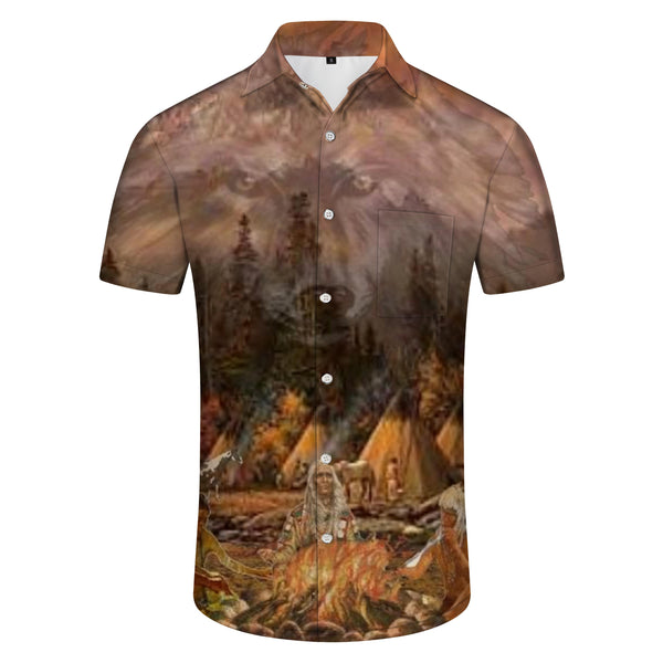 
Timberwolf Shadow Native American Tribal Print Fashion Breathable Men's Hawaiian Shirt
                