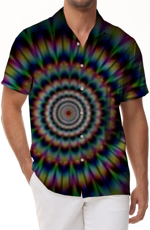 Printed Men's Trippy Hawaii Novelty Approach Psychedelic Printed Casual Button Shirt Short Sleeves