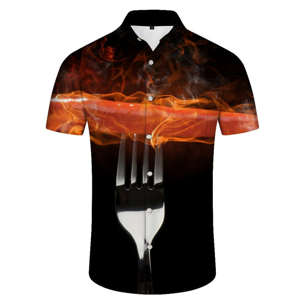 
Sausage Flame Short Sleeve Men's Outdoor Fishing Casual Daily Fashion Short Sleeve Button Shirt Four Seasons
                