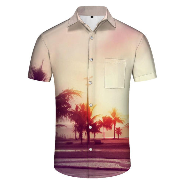 
3D digital printing Hawaiian button-down lapel pockets tropical men's casual loose short-sleeved fashion landscape short-sleeved tops
                