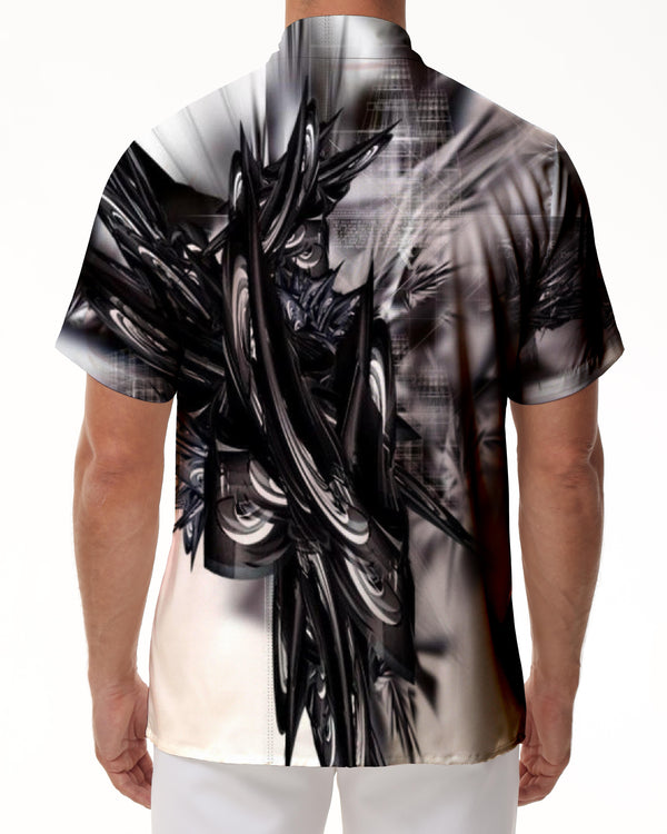 
Black cartoon print pattern Hawaiian button-down short sleeve men's comfortable summer fashion comfortable breathable shirt
                