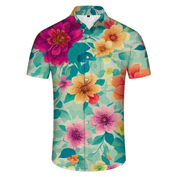 
Floral men's casual loose simple style summer beach tropical short sleeve button down shirt short sleeve
                
