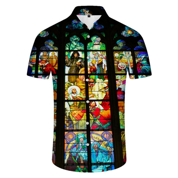 
Men's Polyester Casual Loose Everyday Street Style Tropical Four Seasons Hawaiian Short Sleeve Shirt Men's Short Sleeve Shirt Button Casual Shirt Loose Top Church Stained Glass
                