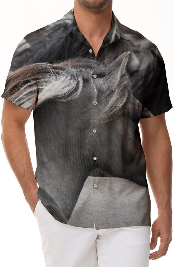 Gray horse brown summer beach Hawaiian shirt men's shirt short sleeve casual shirt men's shirt with pockets