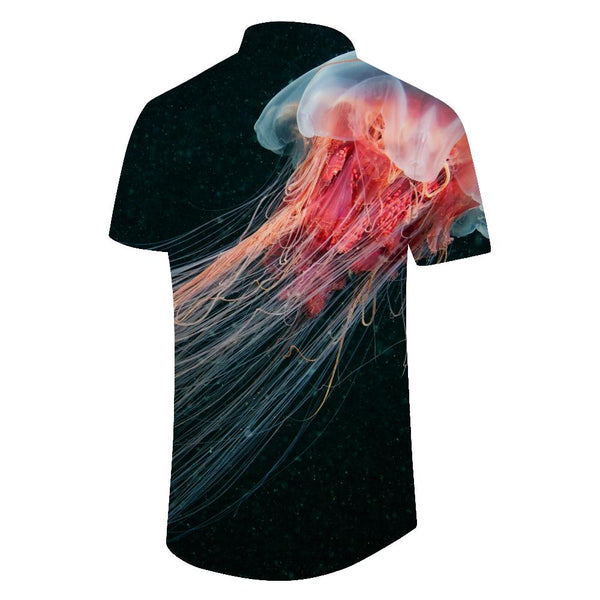 
Exquisite watercolor art jellyfish men's Hawaiian shirt short sleeve button casual shirt suitable for seaside beach
                